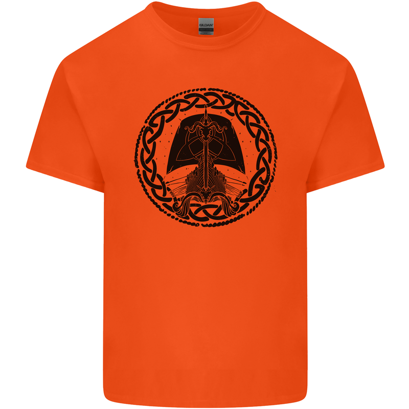 A Viking Ship Mens Cotton T-Shirt Tee Top Orange