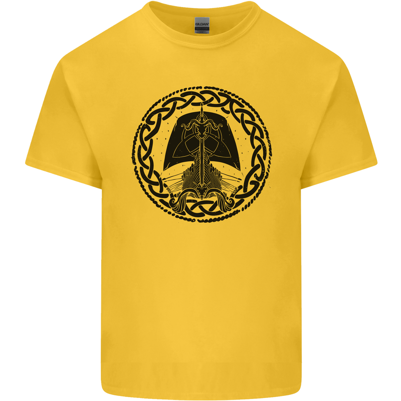 A Viking Ship Mens Cotton T-Shirt Tee Top Yellow