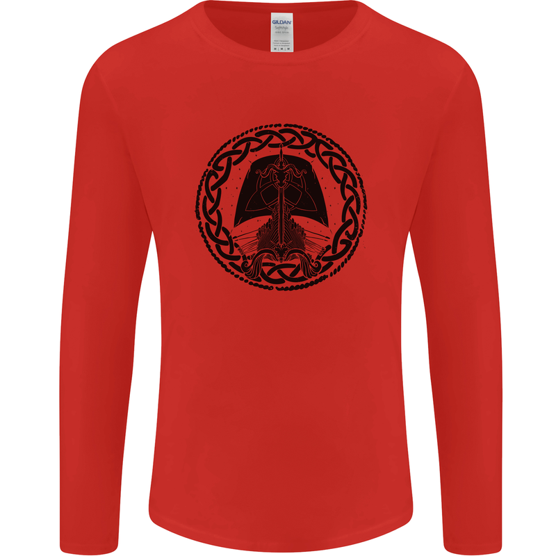 A Viking Ship Mens Long Sleeve T-Shirt Red