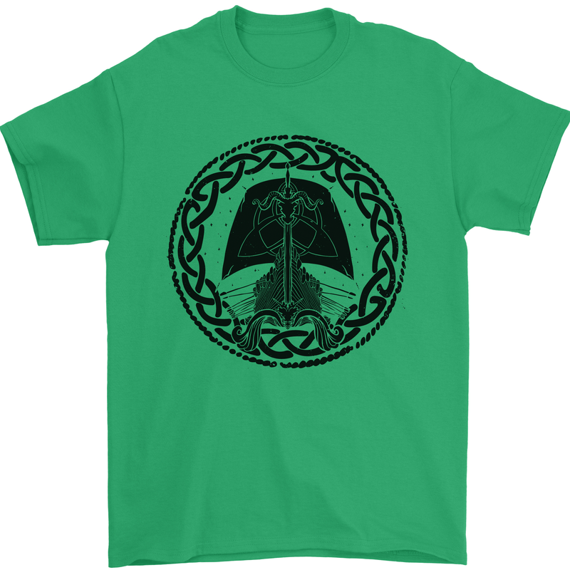 A Viking Ship Mens T-Shirt 100% Cotton Irish Green