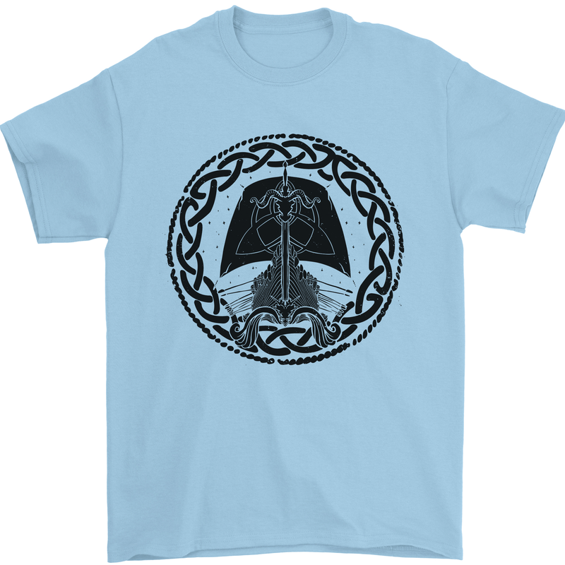 A Viking Ship Mens T-Shirt 100% Cotton Light Blue
