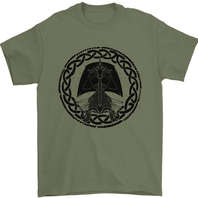 A Viking Ship Mens T-Shirt 100% Cotton Military Green