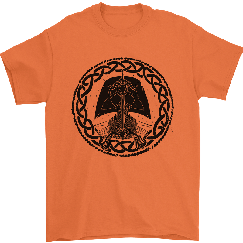 A Viking Ship Mens T-Shirt 100% Cotton Orange