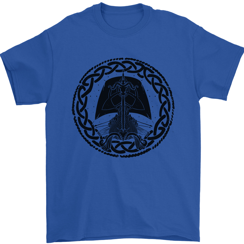 A Viking Ship Mens T-Shirt 100% Cotton Royal Blue