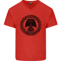A Viking Ship Mens V-Neck Cotton T-Shirt Red