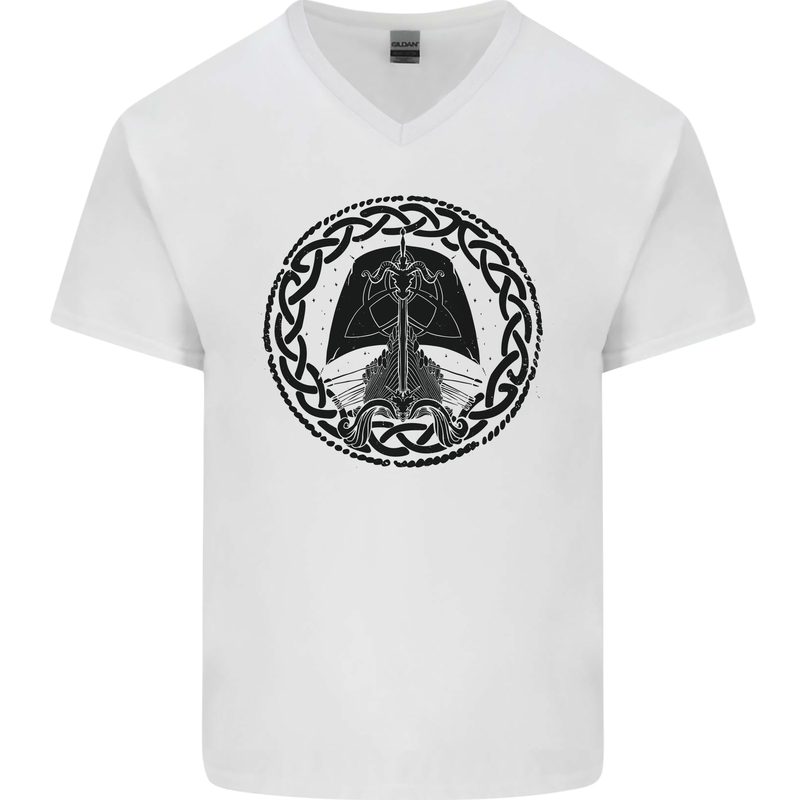 A Viking Ship Mens V-Neck Cotton T-Shirt White