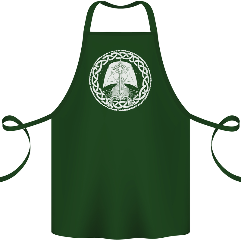 A Viking Ship Thor Odin Valhalla Cotton Apron 100% Organic Forest Green