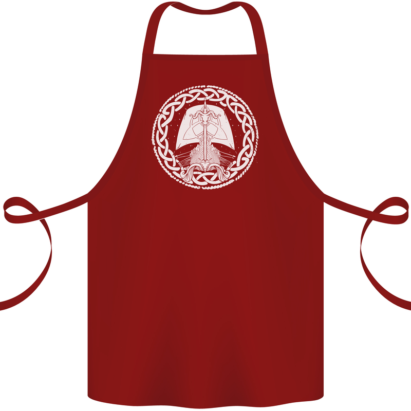 A Viking Ship Thor Odin Valhalla Cotton Apron 100% Organic Maroon