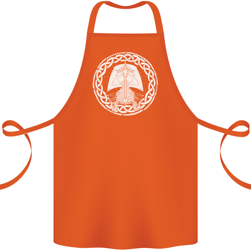 A Viking Ship Thor Odin Valhalla Cotton Apron 100% Organic Orange