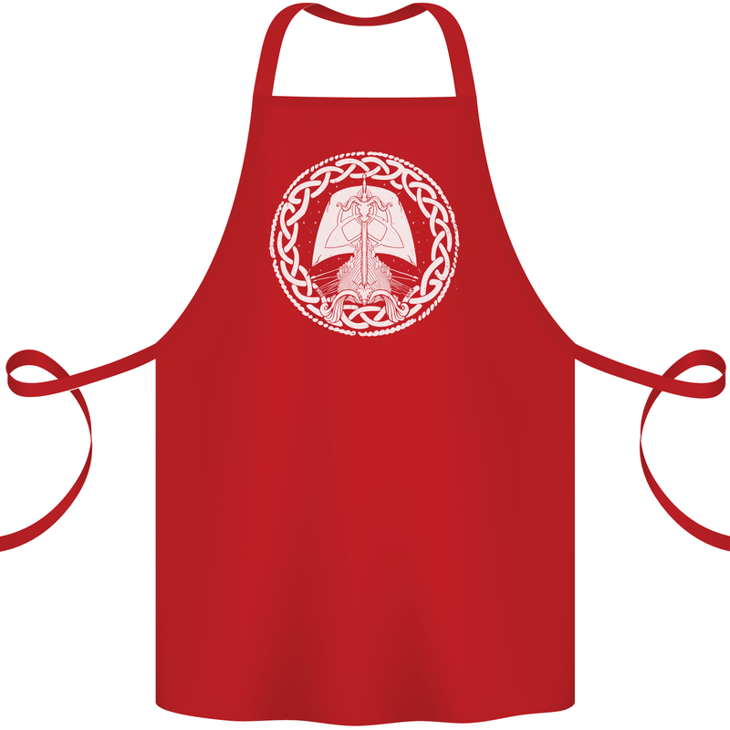 A Viking Ship Thor Odin Valhalla Cotton Apron 100% Organic Red