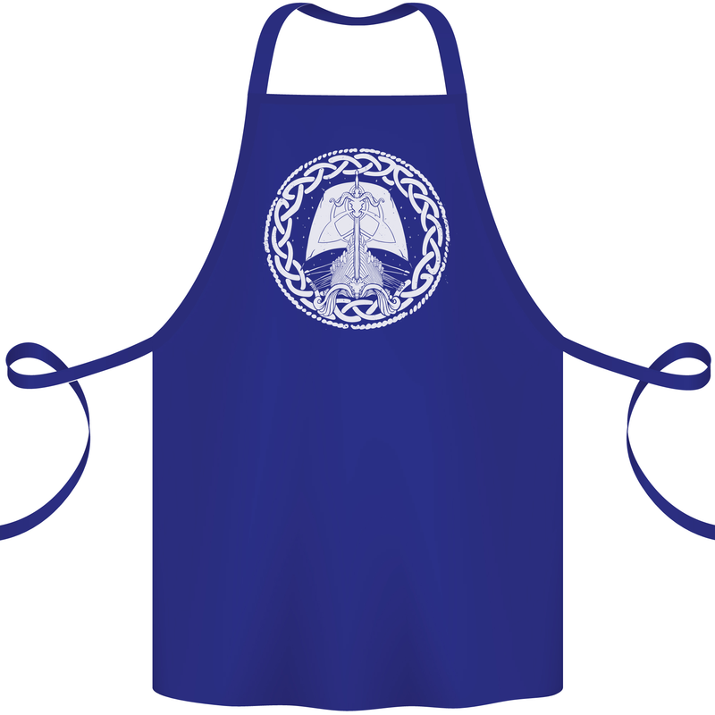 A Viking Ship Thor Odin Valhalla Cotton Apron 100% Organic Royal Blue