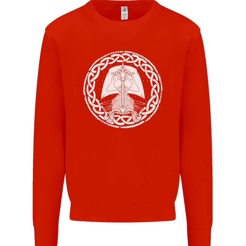 A Viking Ship Thor Odin Valhalla Kids Sweatshirt Jumper Bright Red