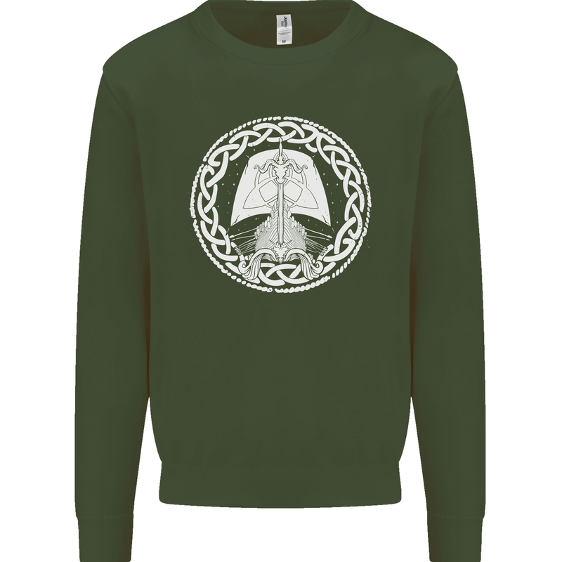 A Viking Ship Thor Odin Valhalla Kids Sweatshirt Jumper Forest Green