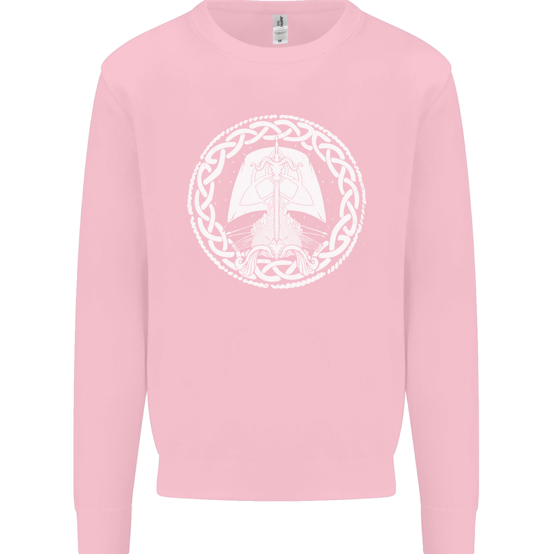 A Viking Ship Thor Odin Valhalla Kids Sweatshirt Jumper Light Pink