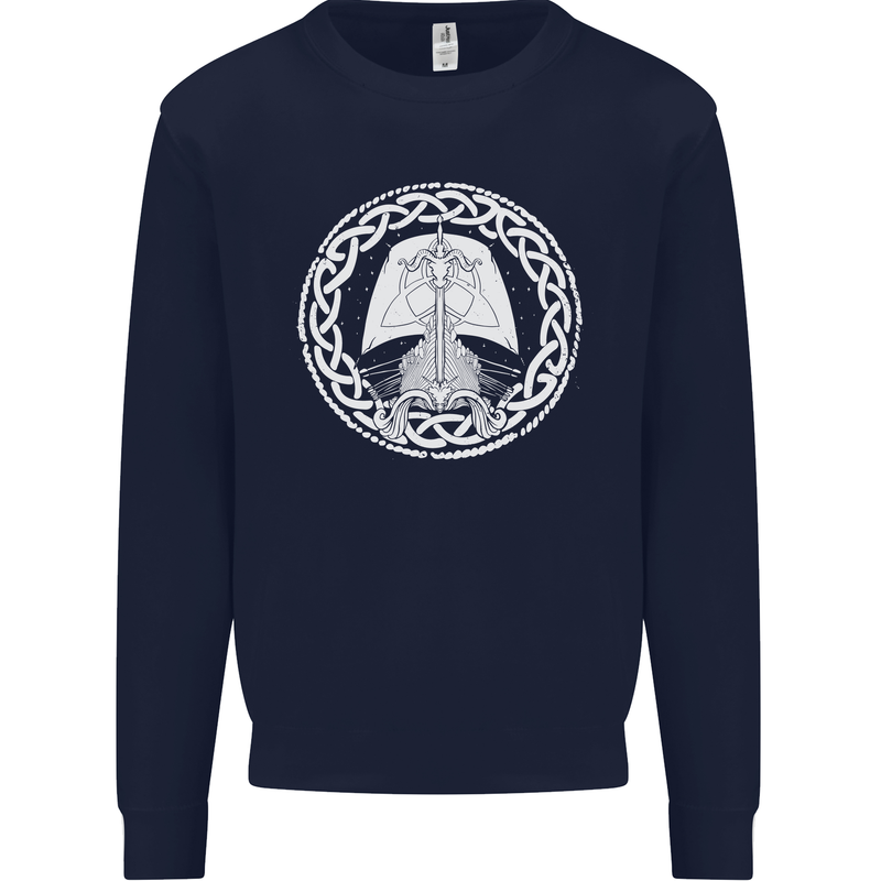 A Viking Ship Thor Odin Valhalla Kids Sweatshirt Jumper Navy Blue