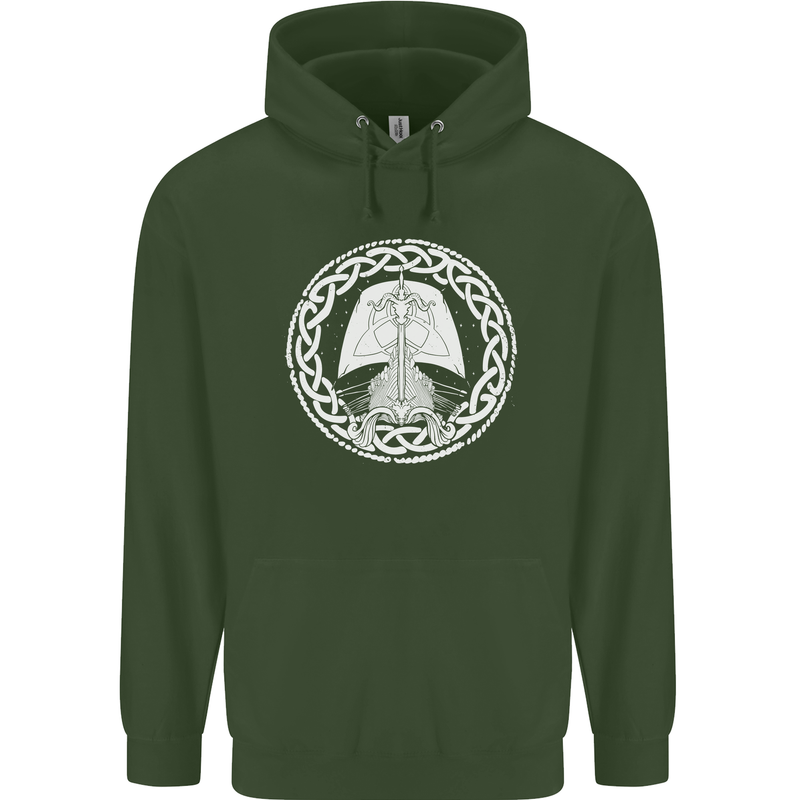 A Viking Ship Thor Odin Valhalla Mens 80% Cotton Hoodie Forest Green