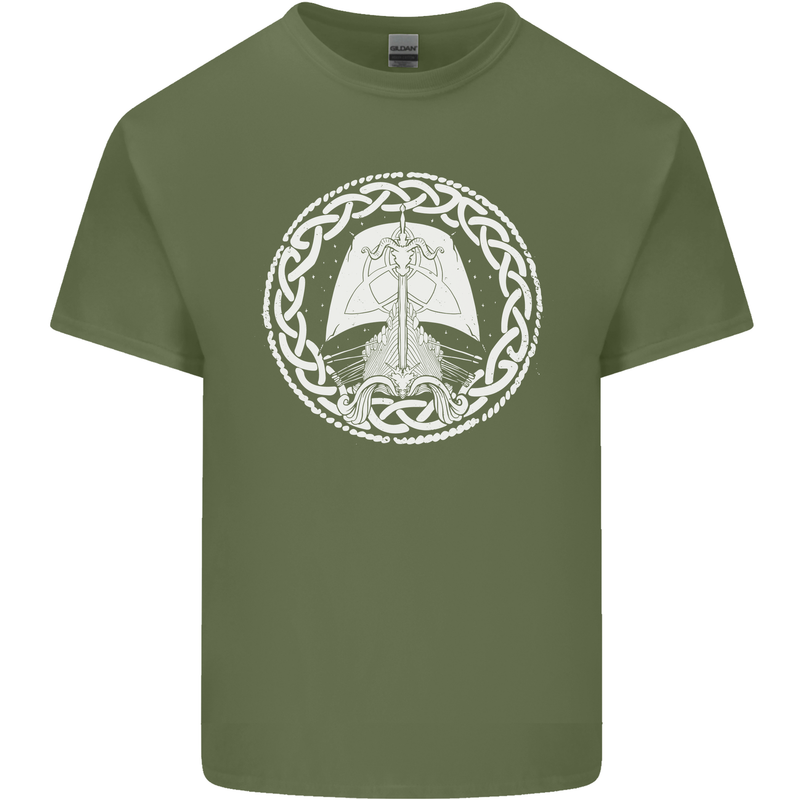 A Viking Ship Thor Odin Valhalla Mens Cotton T-Shirt Tee Top Military Green