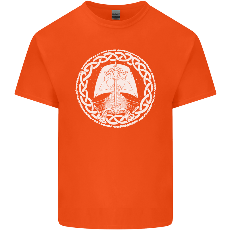 A Viking Ship Thor Odin Valhalla Mens Cotton T-Shirt Tee Top Orange