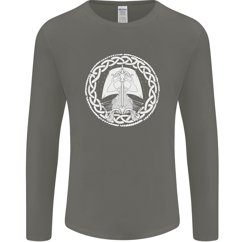 A Viking Ship Thor Odin Valhalla Mens Long Sleeve T-Shirt Charcoal