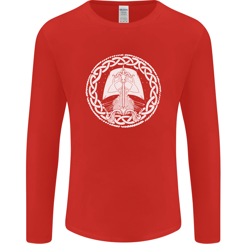 A Viking Ship Thor Odin Valhalla Mens Long Sleeve T-Shirt Red