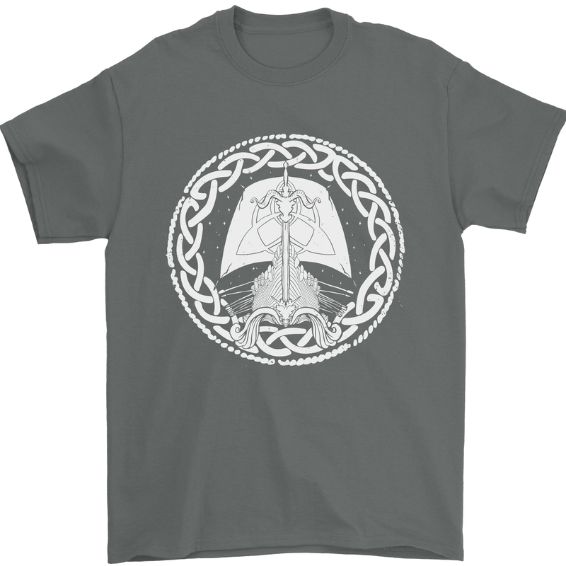 A Viking Ship Thor Odin Valhalla Mens T-Shirt 100% Cotton Charcoal