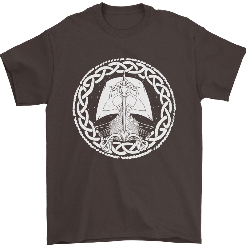 A Viking Ship Thor Odin Valhalla Mens T-Shirt 100% Cotton Dark Chocolate
