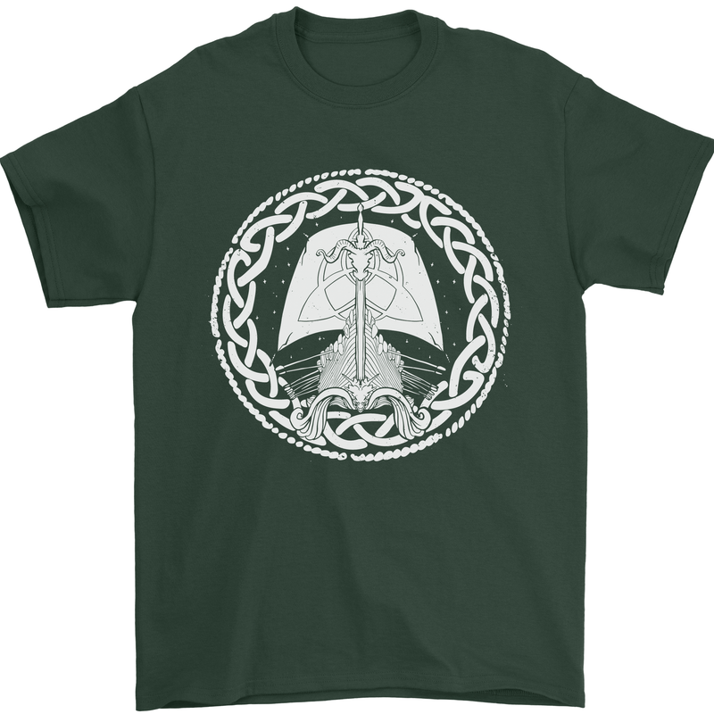 A Viking Ship Thor Odin Valhalla Mens T-Shirt 100% Cotton Forest Green