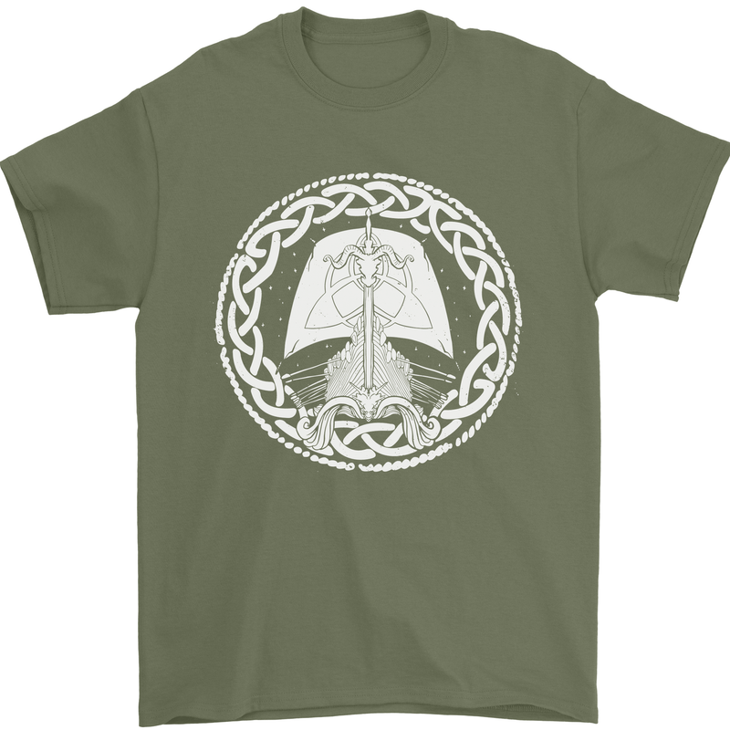 A Viking Ship Thor Odin Valhalla Mens T-Shirt 100% Cotton Military Green