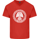 A Viking Ship Thor Odin Valhalla Mens V-Neck Cotton T-Shirt Red
