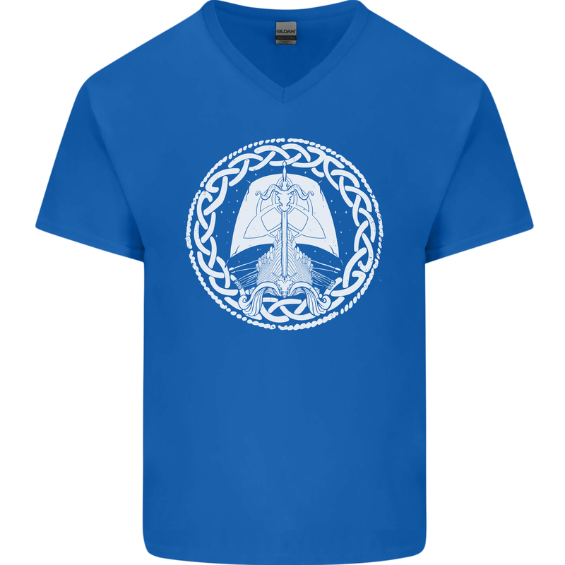 A Viking Ship Thor Odin Valhalla Mens V-Neck Cotton T-Shirt Royal Blue