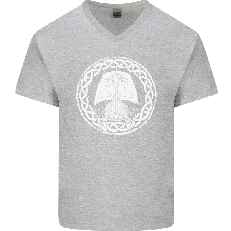 A Viking Ship Thor Odin Valhalla Mens V-Neck Cotton T-Shirt Sports Grey