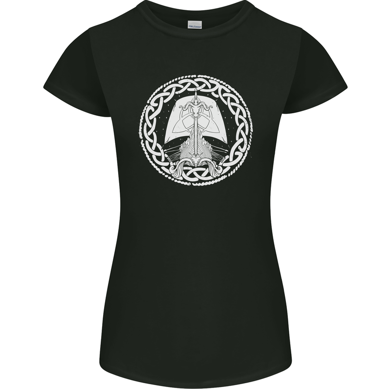 A Viking Ship Thor Odin Valhalla Womens Petite Cut T-Shirt Black