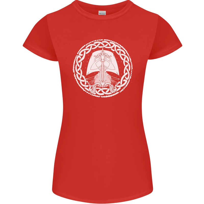 A Viking Ship Thor Odin Valhalla Womens Petite Cut T-Shirt Red