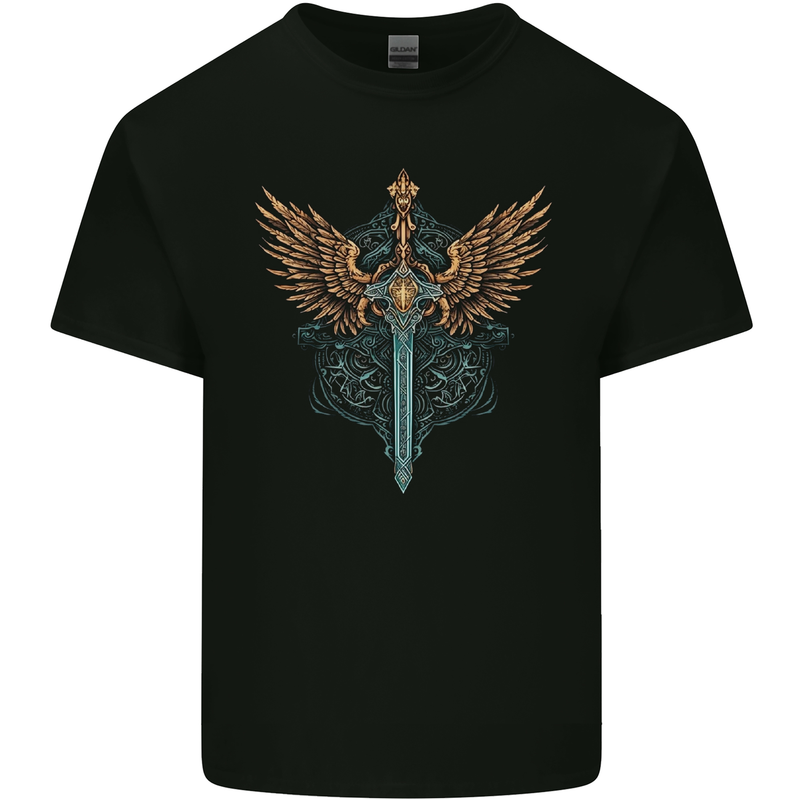 A Viking Sword With Wings Excalibur Tribal Kids T-Shirt Childrens Black