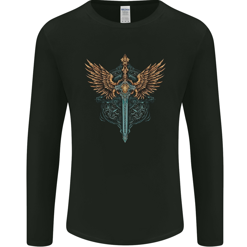 A Viking Sword With Wings Excalibur Tribal Mens Long Sleeve T-Shirt Black