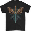 A Viking Sword With Wings Excalibur Tribal Mens T-Shirt 100% Cotton BLACK