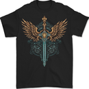 A Viking Sword With Wings Excalibur Tribal Mens T-Shirt 100% Cotton BLACK