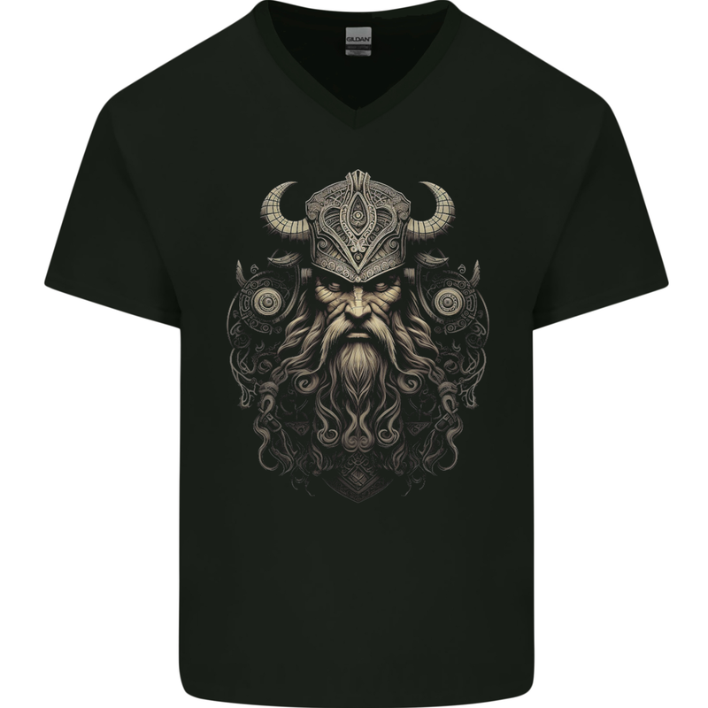 A Viking Warrior Chief Mens V-Neck Cotton T-Shirt Black