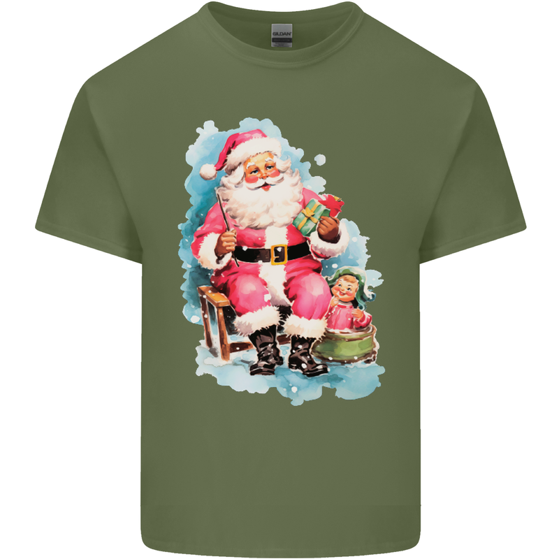 A Vintage Santa Claus Christmas Xmas Mens Cotton T-Shirt Tee Top Military Green