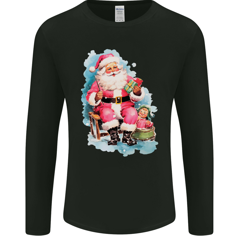 A Vintage Santa Claus Christmas Xmas Mens Long Sleeve T-Shirt Black