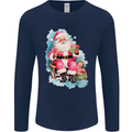 A Vintage Santa Claus Christmas Xmas Mens Long Sleeve T-Shirt Navy Blue
