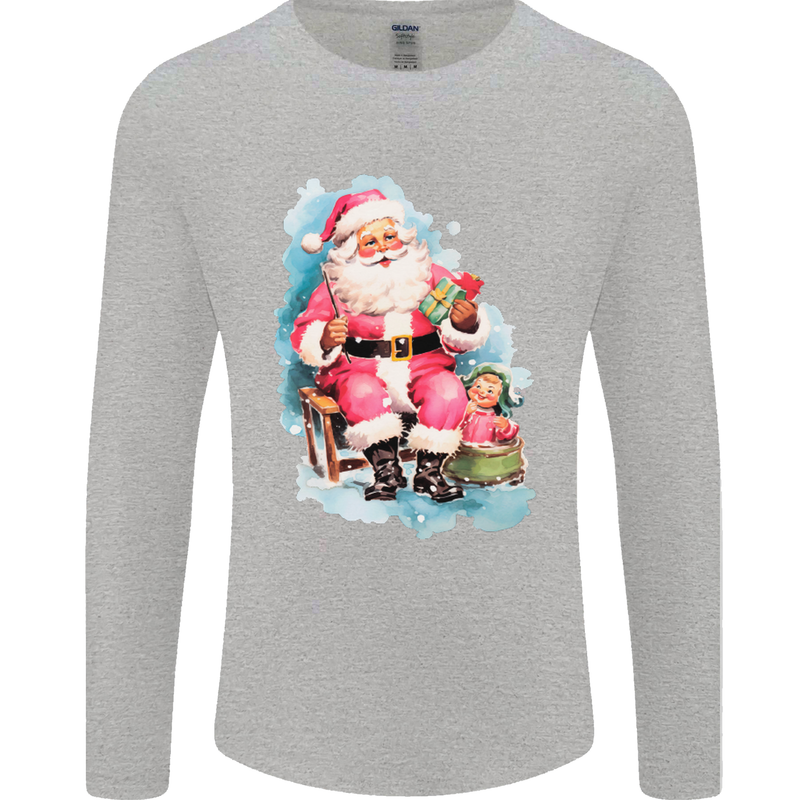 A Vintage Santa Claus Christmas Xmas Mens Long Sleeve T-Shirt Sports Grey