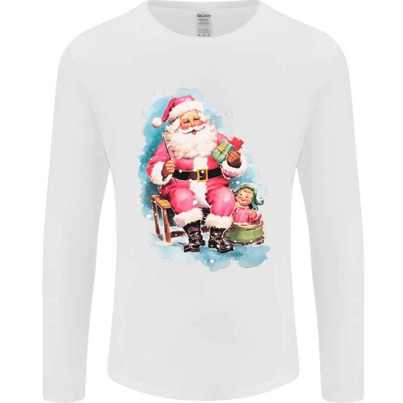 A Vintage Santa Claus Christmas Xmas Mens Long Sleeve T-Shirt White