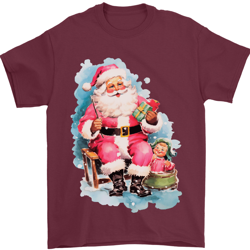 A Vintage Santa Claus Christmas Xmas Mens T-Shirt 100% Cotton Maroon