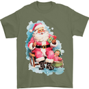 A Vintage Santa Claus Christmas Xmas Mens T-Shirt 100% Cotton Military Green