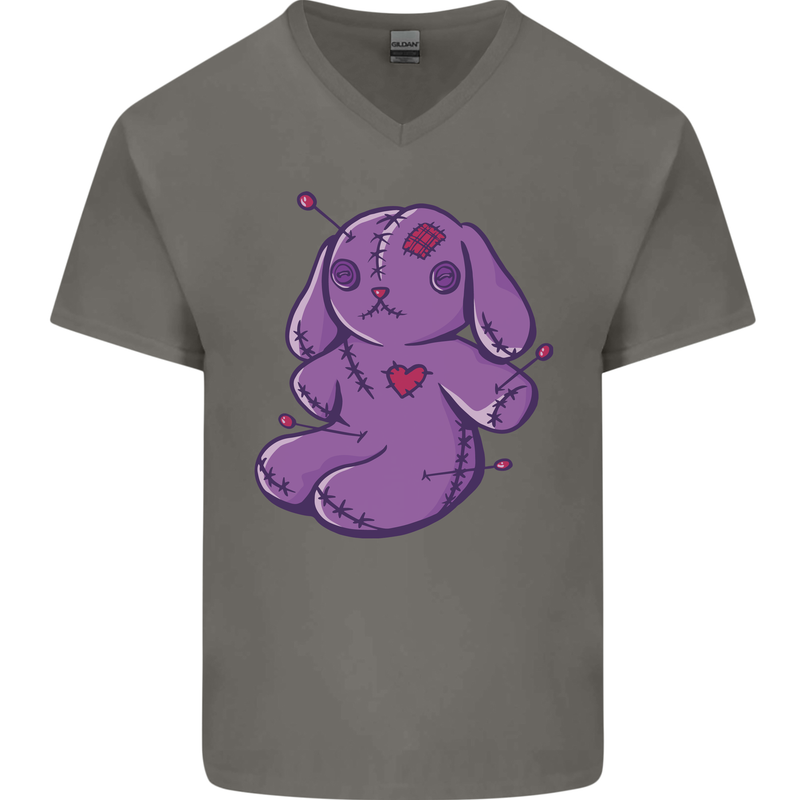 A Voodoo Doll Rabbit Mens V-Neck Cotton T-Shirt Charcoal