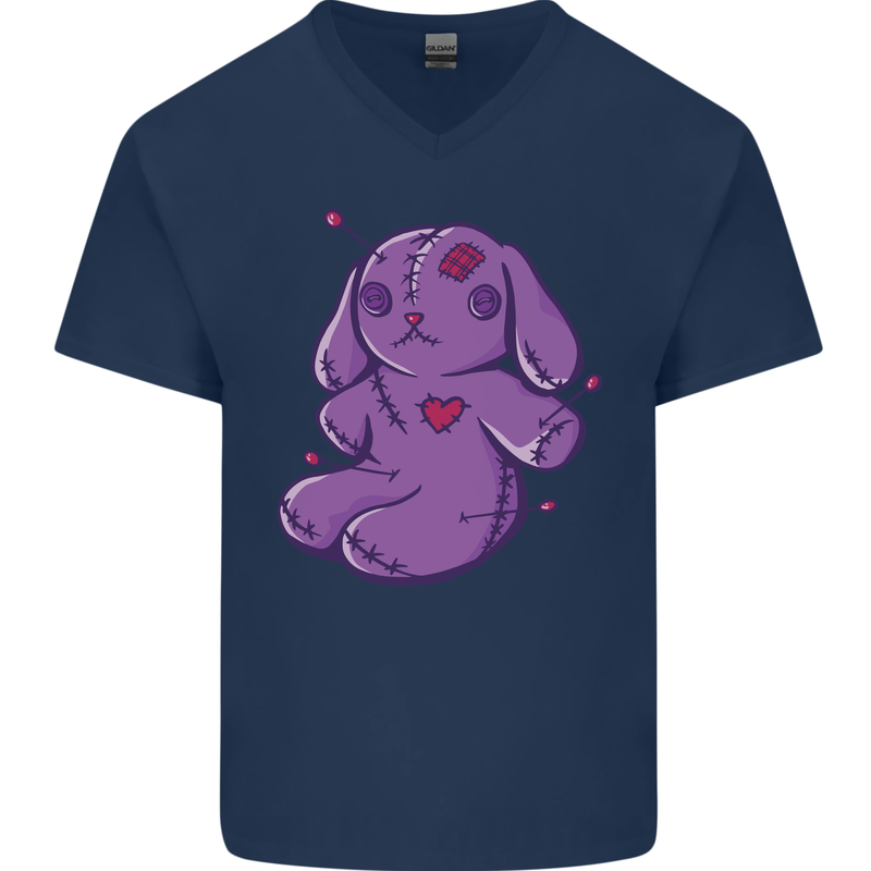 A Voodoo Doll Rabbit Mens V-Neck Cotton T-Shirt Navy Blue