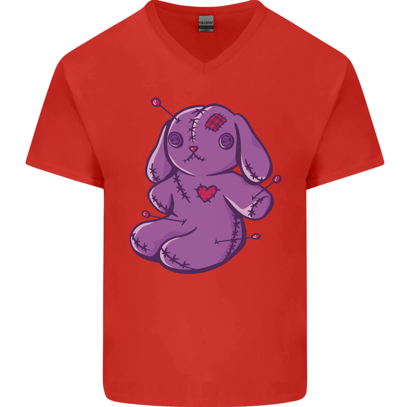 A Voodoo Doll Rabbit Mens V-Neck Cotton T-Shirt Red