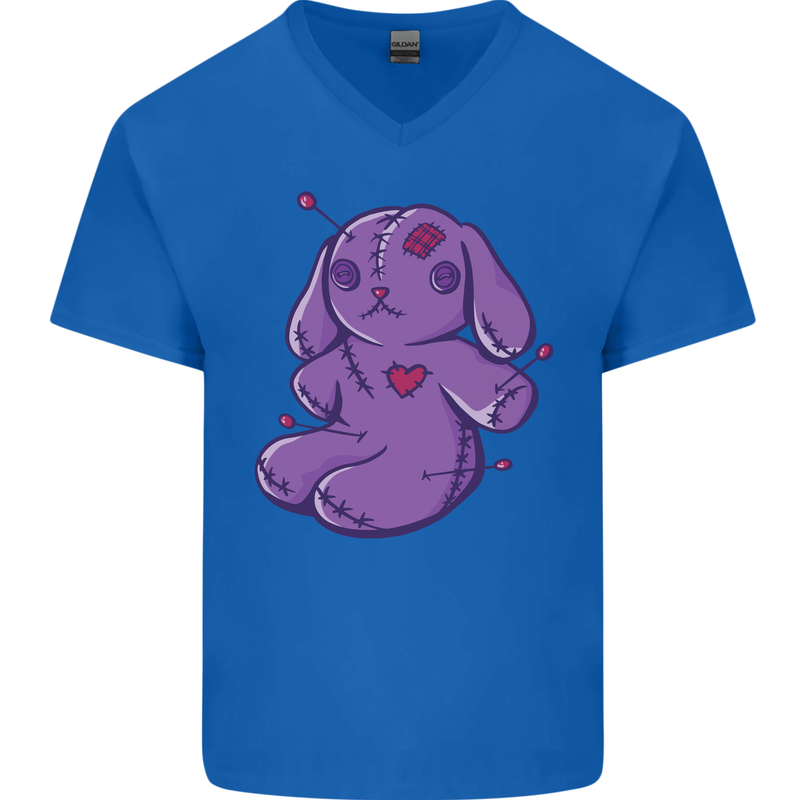 A Voodoo Doll Rabbit Mens V-Neck Cotton T-Shirt Royal Blue