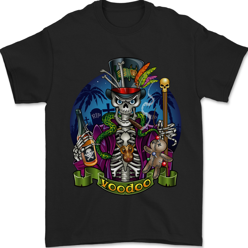 A Voodoo Skeleton Alcohol Doll Graveyard Mens T-Shirt 100% Cotton Black